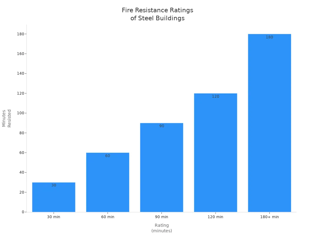 Bar chart showing fire resistance ratings for prefabricated steel structure buildings